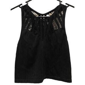 Express Fitted Crop Top Medium Black Ribbed Tank Top Stretch Edgy Night Out Goth